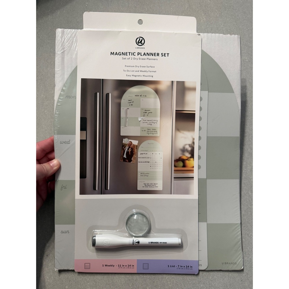 U Brands Magnetic Planner Set 2 Dry Erase Boards Weekly & List Sage Green NWT